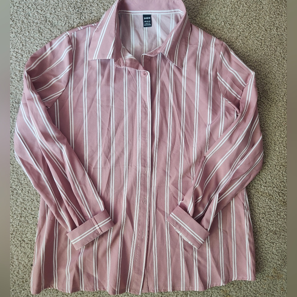 SHEIN Mauve and White Striped Shirt